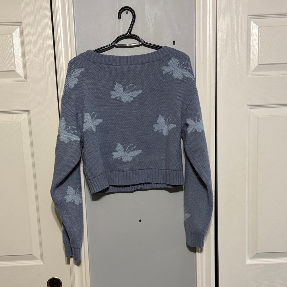 Women's Blue Cardigan Sweater - Picture 5 of 5